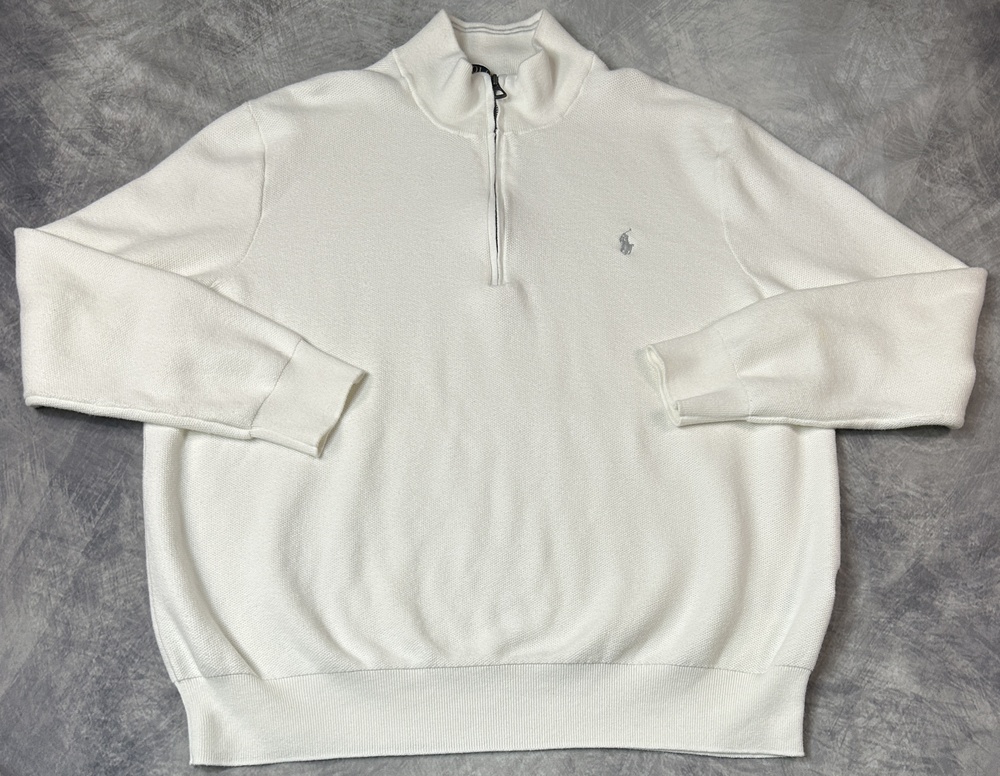 Polo Ralph Lauren Sweater Mens 2XL White Quarter Zip Mock Neck Cotton Pullover
